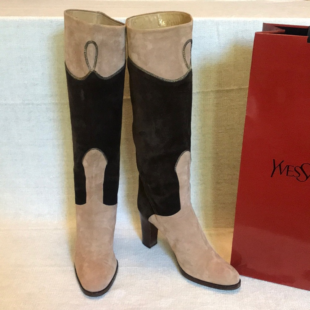 YSL Yves Saint Laurent suede knee high boots 8B